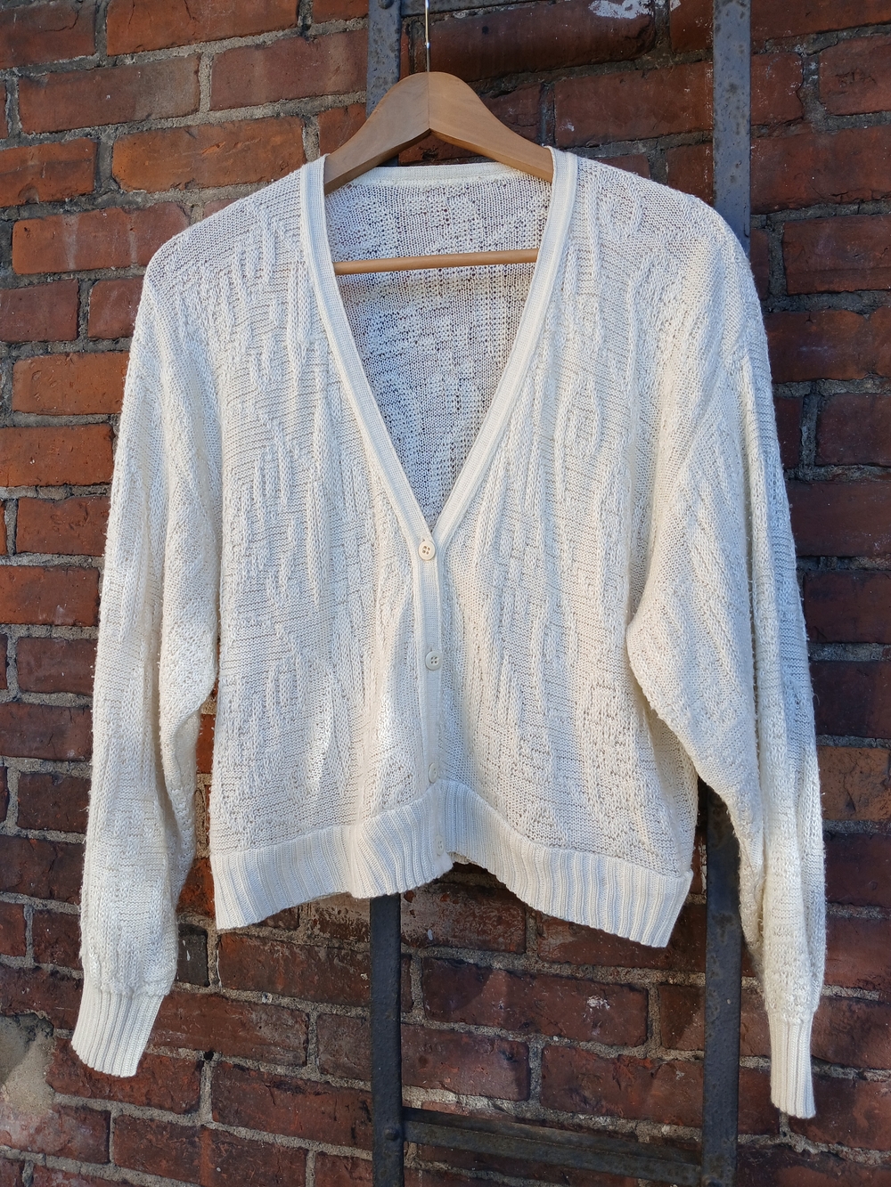 Ivory V-Neck Button Cardigan Sweater - Women